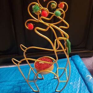 Gold Reindeer Gaslight Tealight Candle Holder Holiday Decoration